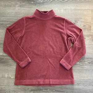 LL Bean women’s teddy fleece mock neck sweater pullover top rose pink red medium